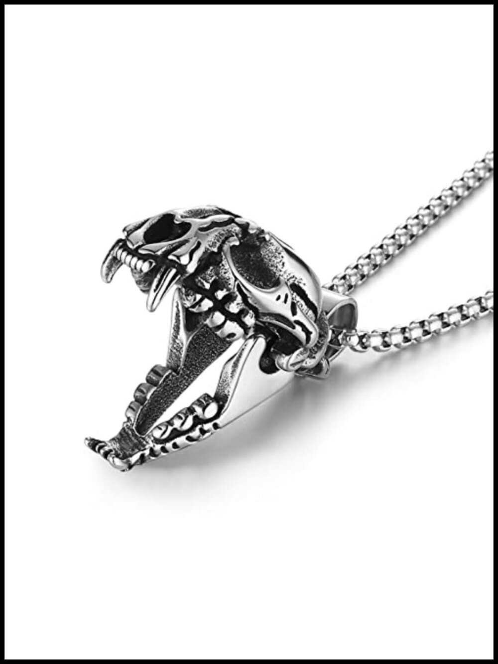 Stainless Steel Sabertooth Tiger Skull Pendant Necklace Gothic Men's Jewelry